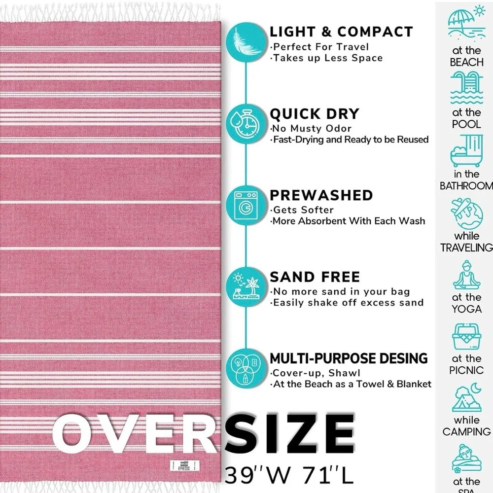 Pink and White Turkish Beach Towel